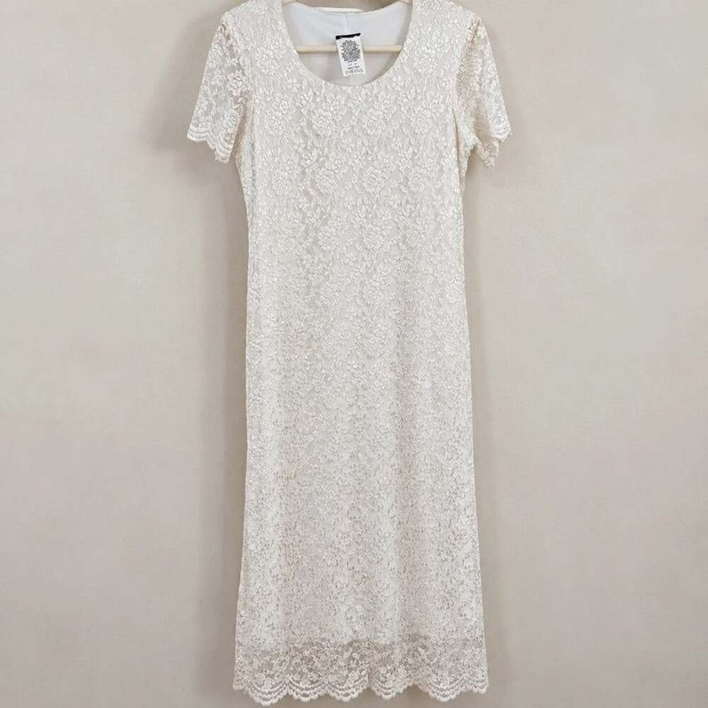Blu Sage White Lace Maxi Dress 12P Petite Bridal Wedding Cottagecore Romantic